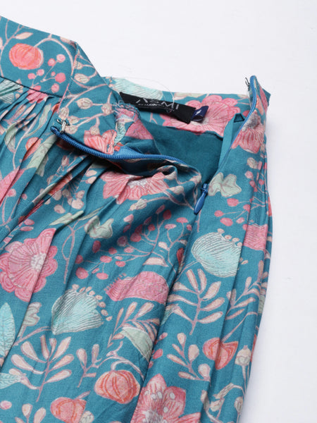 Blue Pink Muslin Digital Print Lehenga - ASL025