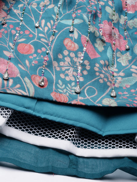 Blue Pink Muslin Digital Print Lehenga - ASL025