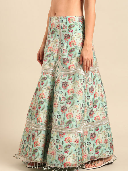 Blue Print Silk Muslin Silk Lehenga - ASL026