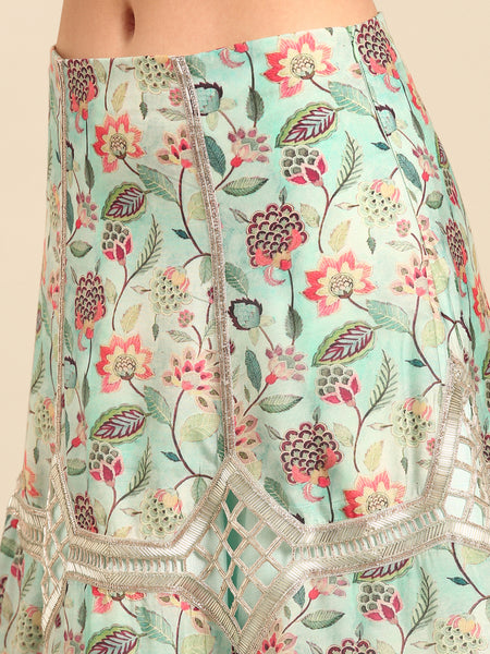 Blue Print Silk Muslin Silk Lehenga - ASL026