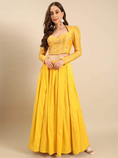 Yellow Cotton Silk Lehenga Only  -  ASL029