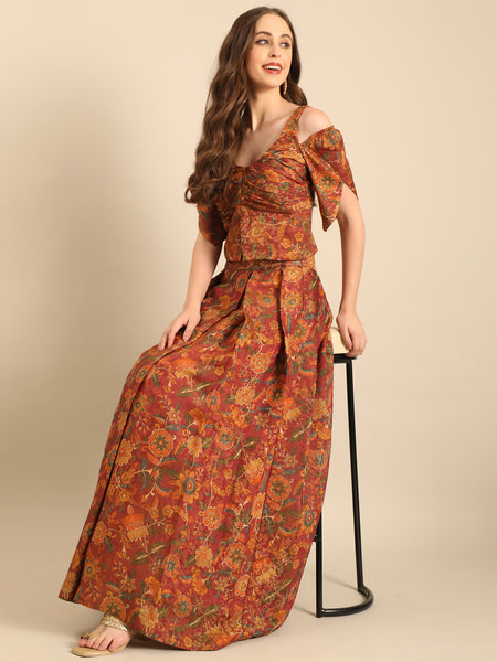 Brown Chanderi Lehenga Only  -  ASL031