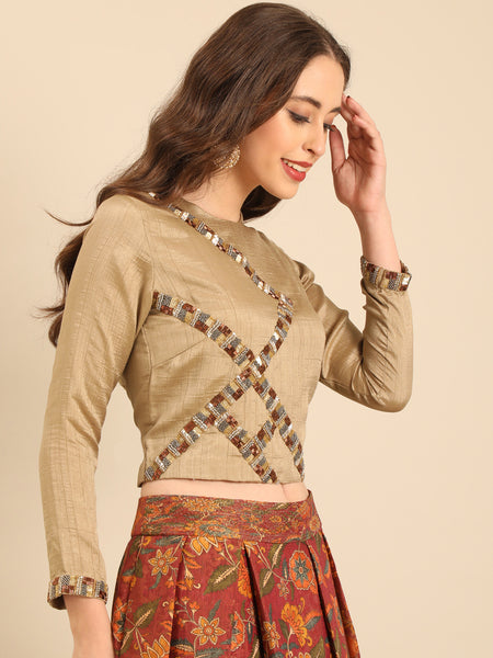 Golden Brown Chanderi Lehenga set  -  ASLHSET008