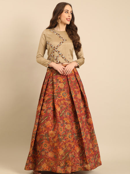 Golden Brown Chanderi Lehenga set  -  ASLHSET008
