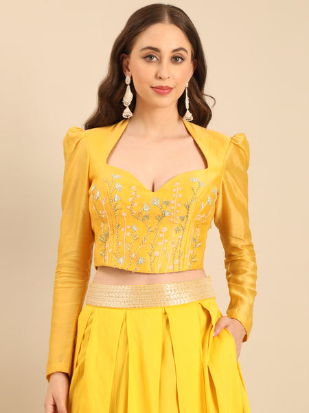Yellow Chanderi Lehenga set  -  ASLHSET010