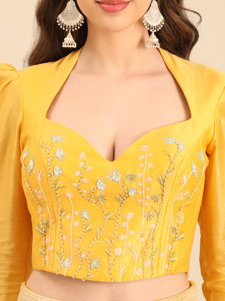 Yellow Chanderi Lehenga set  -  ASLHSET010