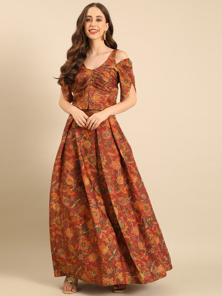 Brown Chanderi Lehenga Set  -  ASLHSET012