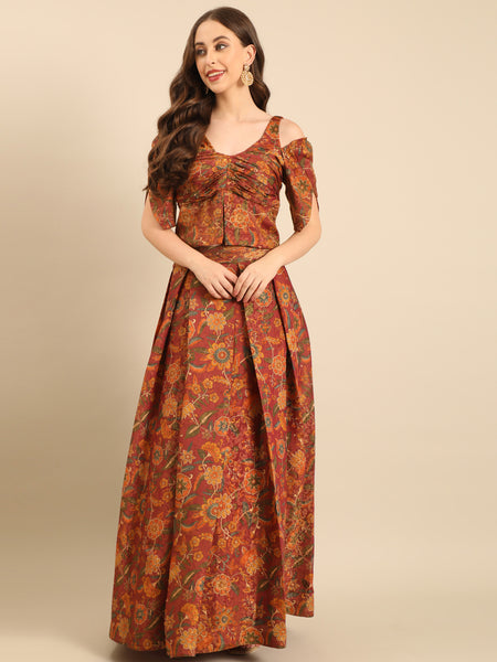 Brown Chanderi Lehenga Set  -  ASLHSET012