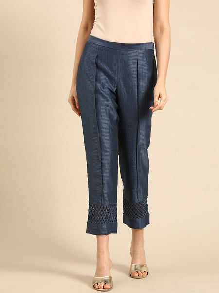 Blue Chanderi Kota Tappered Pants - ASP056