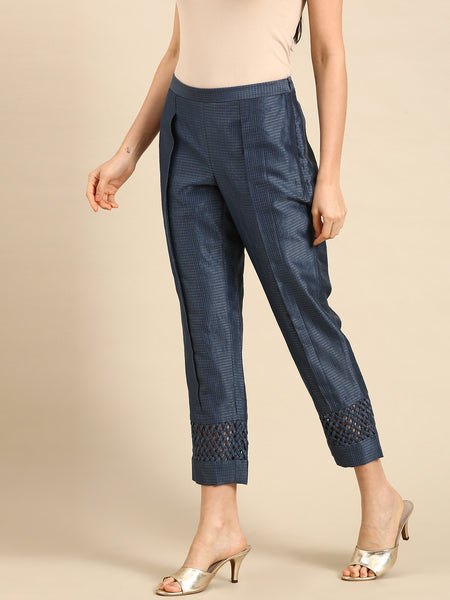 Blue Chanderi Kota Tappered Pants - ASP056