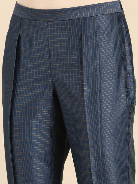 Blue Chanderi Kota Tappered Pants - ASP056