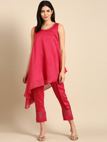 Pink Chanderi Kota Cord Set - ASCRSET021