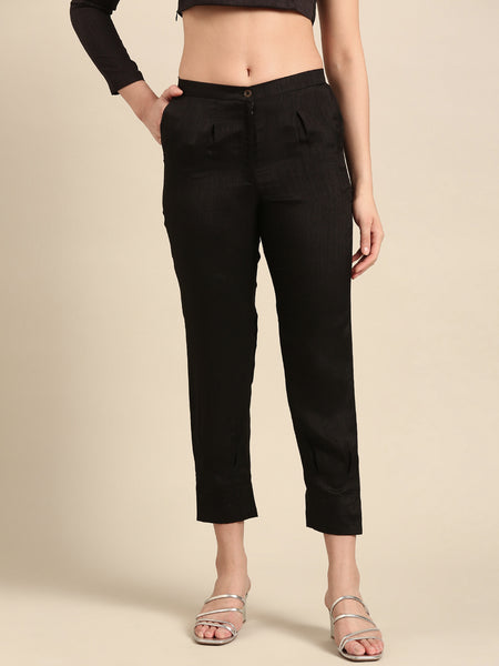 Black Slub Silk Bottoms - ASP067
