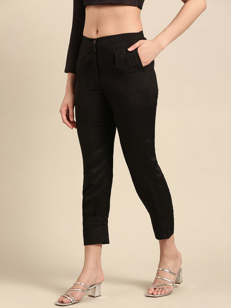 Black Slub Silk Bottoms - ASP067