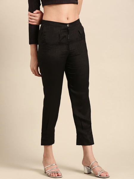 Black Slub Silk Bottoms - ASP067
