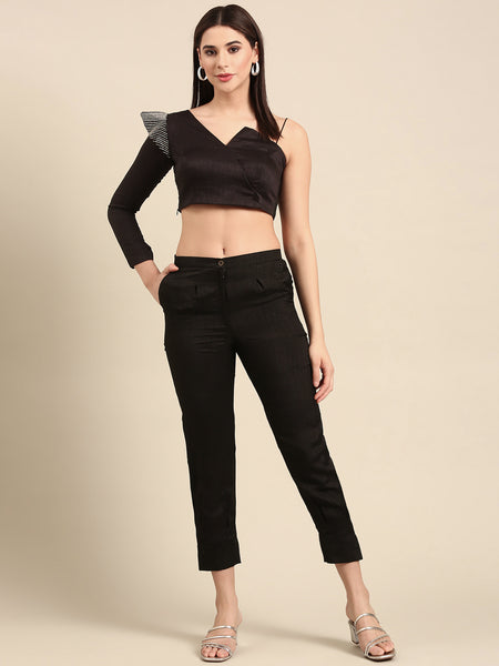 Black Slub Silk Bottoms - ASP067