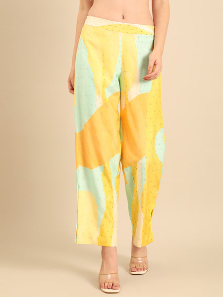 Yellow/ Ivory Muslin Cord Set  - ASCRSET056