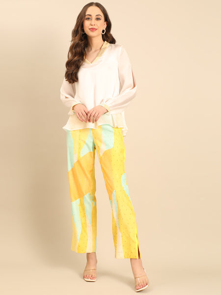 Yellow/ Ivory Muslin Cord Set  - ASCRSET056