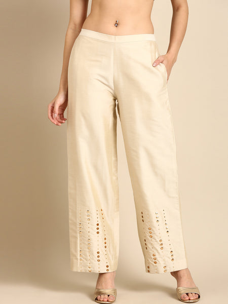 Beige Cotton Silk Embroidery Cord Set - ASCRSET022