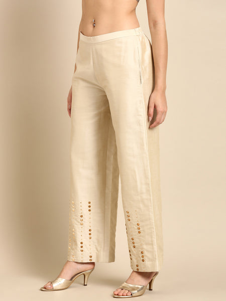 Beige Silk Cotton Palazzo Pant - ASPL012