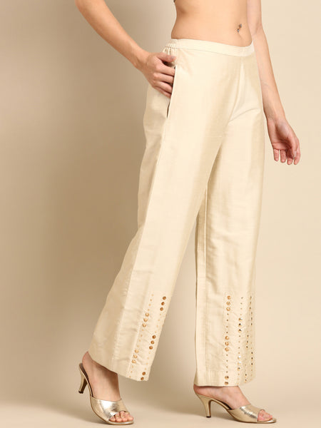 Beige Silk Cotton Palazzo Pant - ASPL012