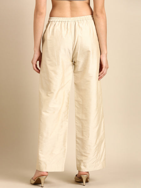 Beige Silk Cotton Palazzo Pant - ASPL012