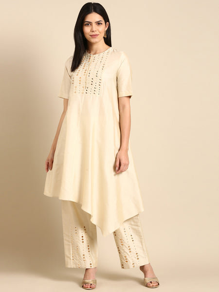 Beige Silk Cotton Palazzo Pant - ASPL012