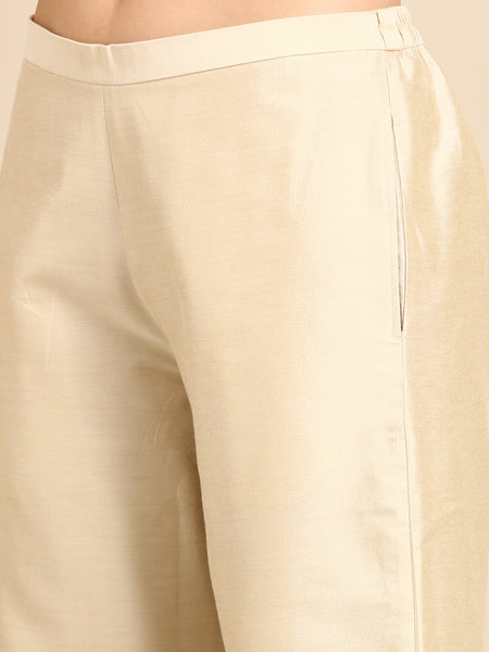 Beige Cotton Silk Embroidery Cord Set - ASCRSET022