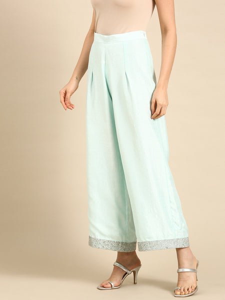Aqua Blue Silk Palazzo Pants - ASPL035