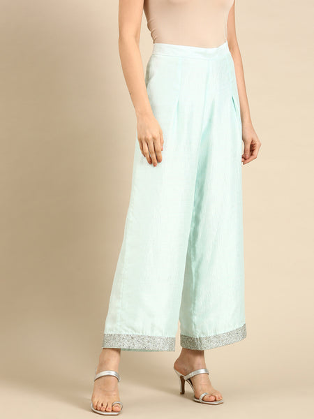 Aqua Blue Silk Palazzo Pants - ASPL035