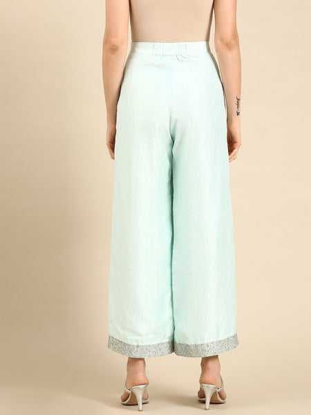 Aqua Blue Silk Palazzo Pants - ASPL035