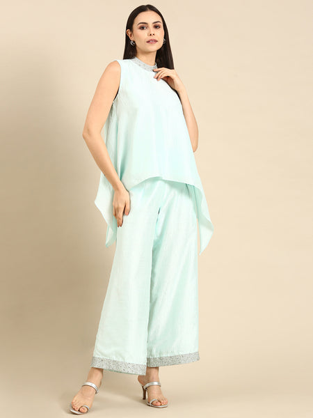 Aqua Blue Silk Palazzo Pants - ASPL035