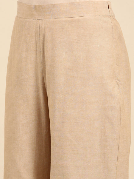Beige Cotton Embroidered Pant - ASPL036