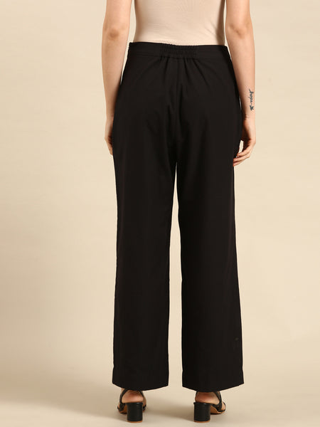 Black Cotton Embroidered Pant - ASPL037
