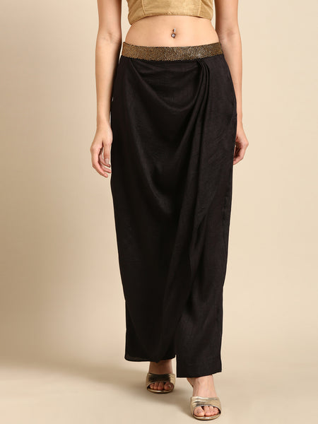 Black Crush Silk Palazzo Pant - ASPL040