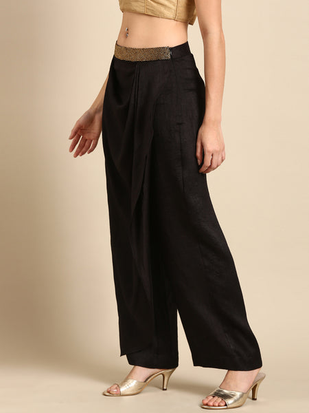 Black Crush Silk Palazzo Pant - ASPL040
