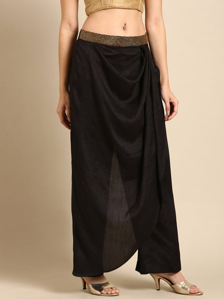 Black Crush Silk Palazzo Pant - ASPL040