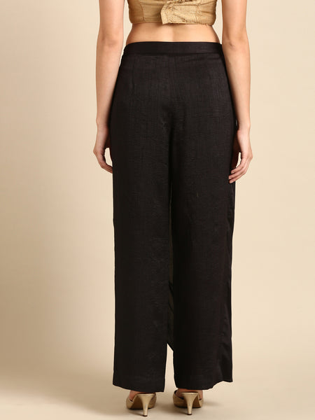 Black Crush Silk Palazzo Pant - ASPL040