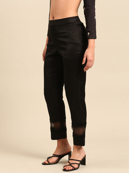 Black Silk Organza Pants - ASPL045