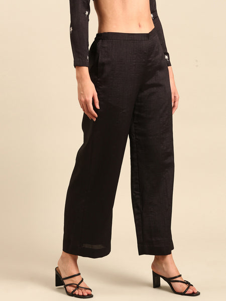 Black Silk Cotton Slub Pants - ASPL050