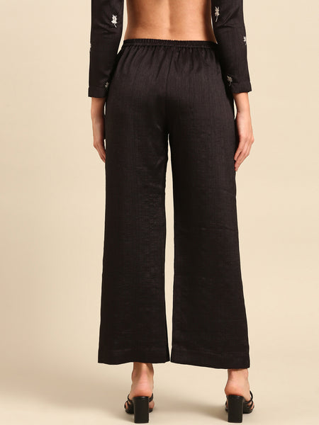 Black Silk Cotton Slub Pants - ASPL050
