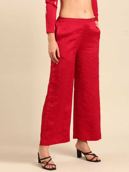 Red Silk Cotton Slub Pants - ASPL051