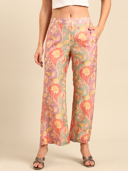 Peach Muslin Print Pants - ASPL054