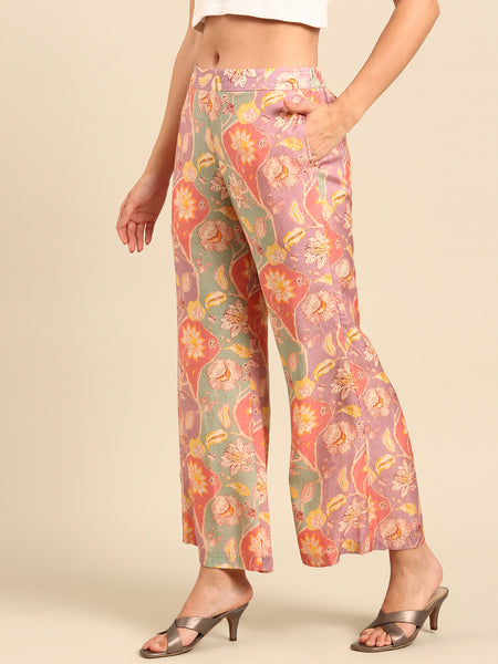 Peach Muslin Print Pants - ASPL054
