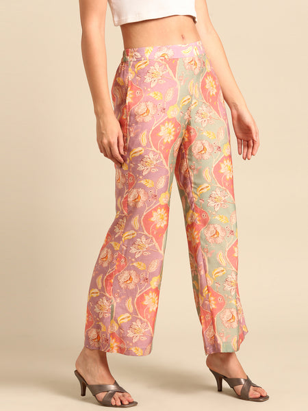 Peach Muslin Print Pants - ASPL054
