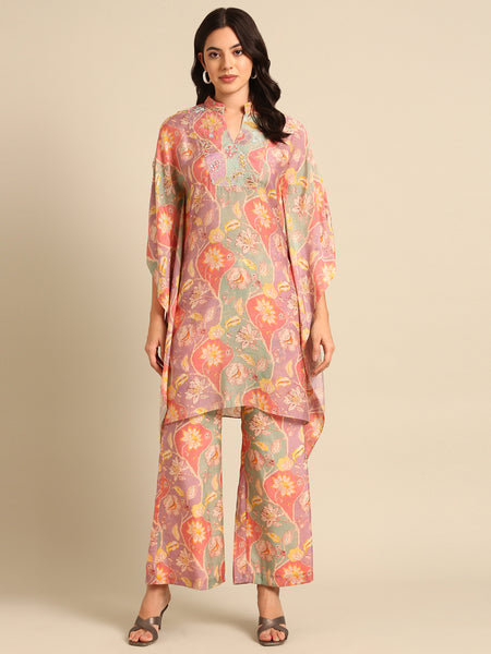 Peach Muslin Print Pants - ASPL054