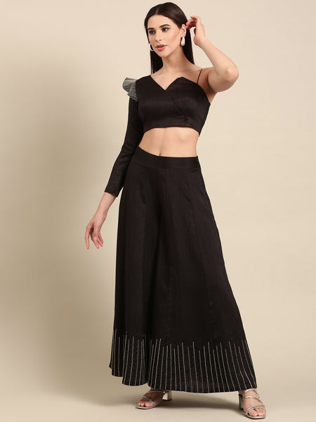 Black Slub Silk Bottoms - ASPL059