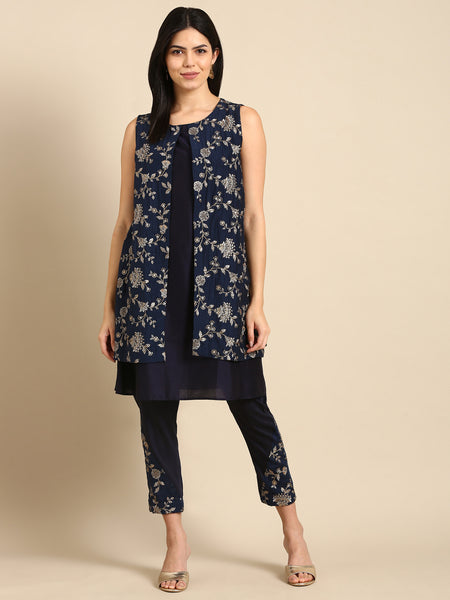 Blue Chanderi Silk Cord Set - ASCRSET024