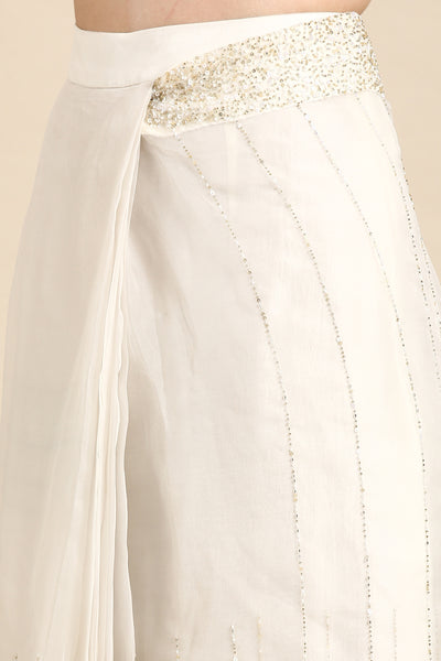 Ivory Silk Organza Embellished Saree - ASSR001
