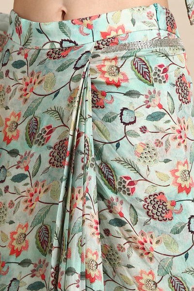 Aqua Blue Printed Muslin Saree - ASSR003